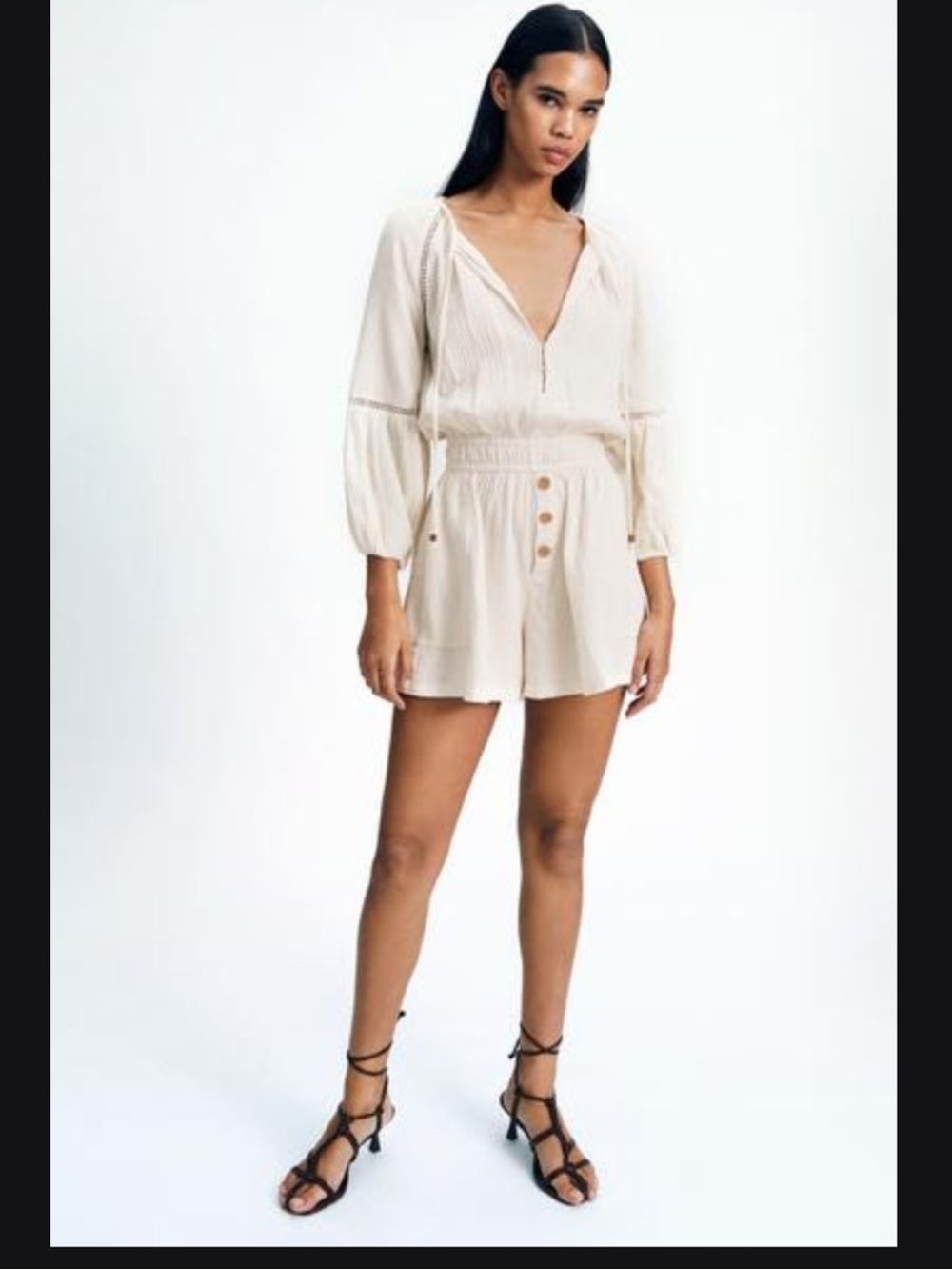 ZARA LACE INSERT RUSTIC JUMPSUIT ROMPER Gauze XS